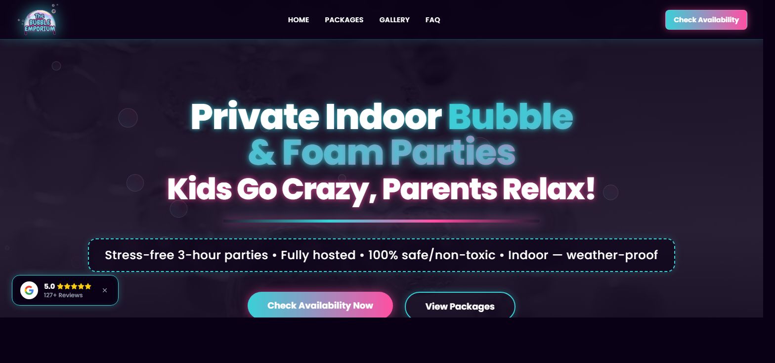 The Bubble Emporium website by Seed Value Marketing