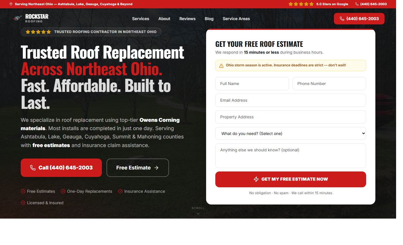 Rockstar Roofing website by Seed Value Marketing