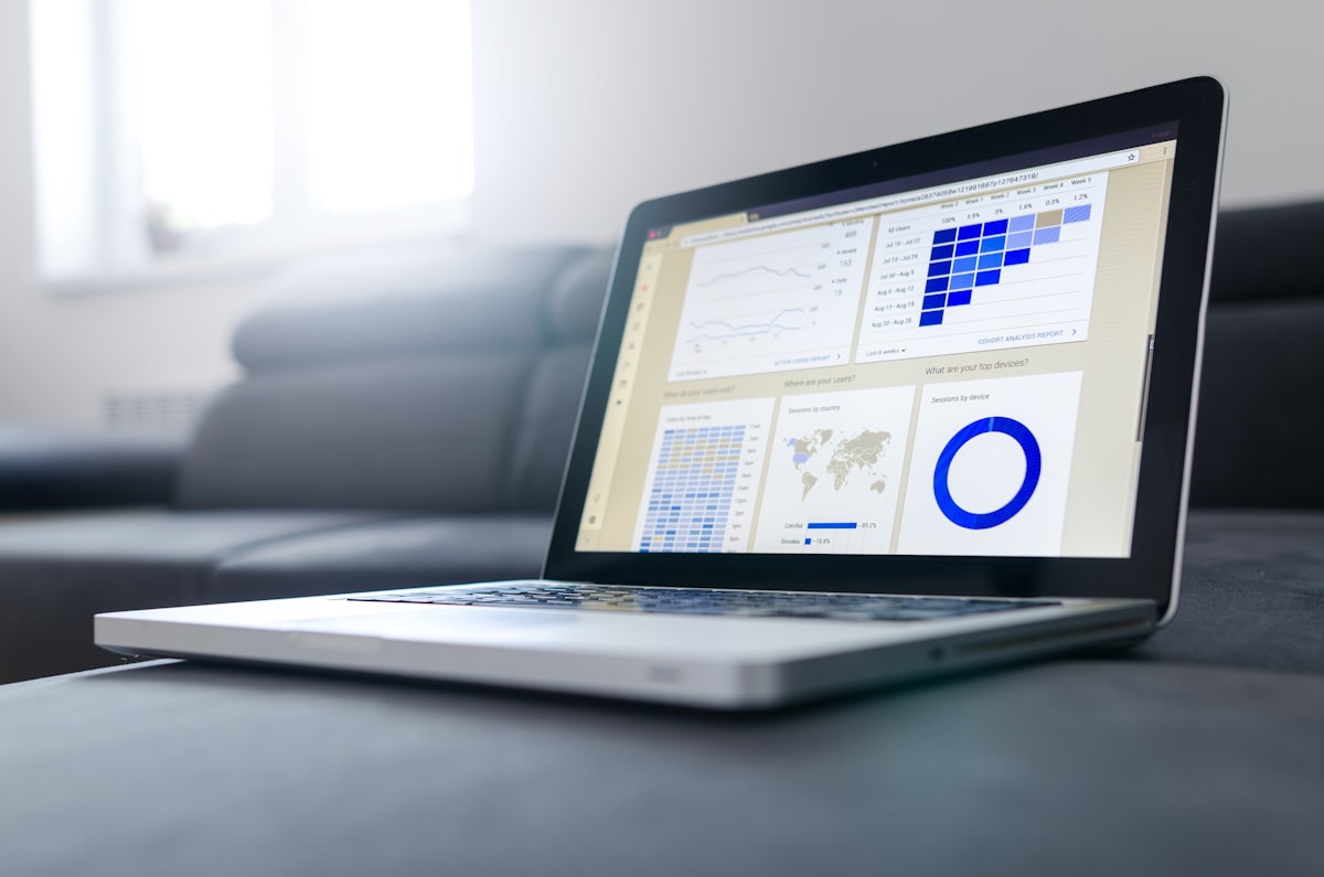 SEO analytics and search visibility data on laptop screen